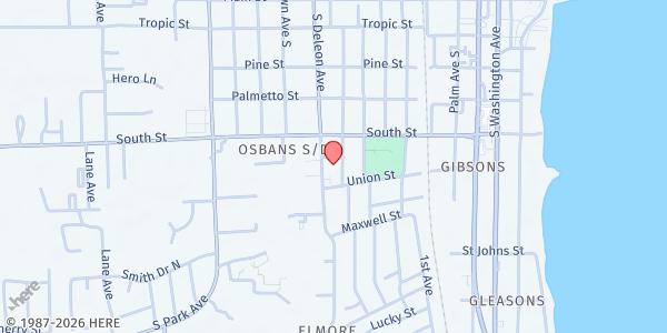 Map showing North Brevard Charities - Harry T. Moore Social Services Center at 725 S. Deleon Ave., Titusville, FL