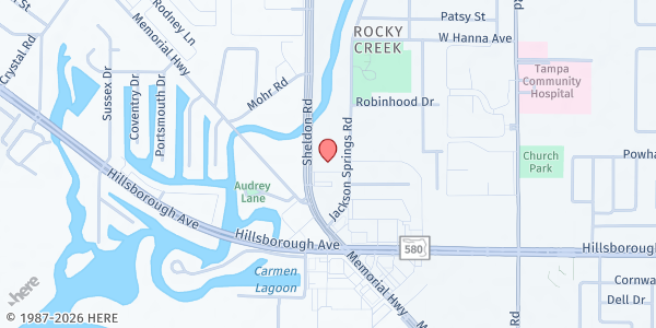 Map showing Tampa Family Health Center - Sheldon Road at 5611 Sheldon Road, Town N County Park, FL
