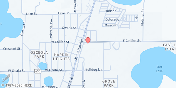 Map showing First Baptist Church of Umatilla at 4 E. Collins Street, Umatilla, FL