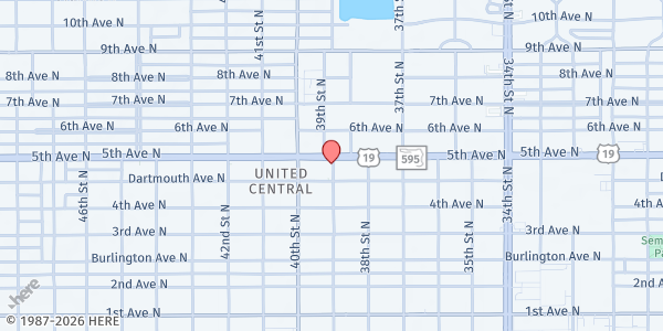 Map showing New Life Worship Centre Food Pantry at 3900 5th Avenue North, United Central, FL