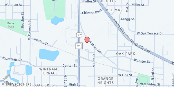 Map showing St. Paul Catholic Community Food Pantry at 1321 Sunshine Avenue, Unnamed City, FL