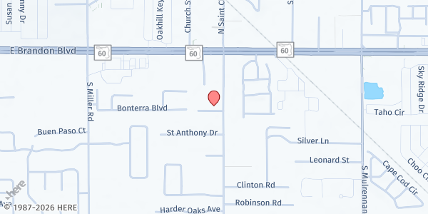 Map showing Tampa Bay Mission of Hope at 212 S. St Cloud Ave., Valrico, FL