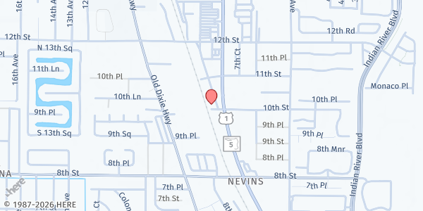 Map showing I Am The Source Ministries at 1015 Commerce Avenue, Vero Beach, FL