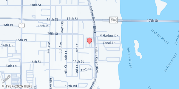 Map showing Indian River County Healthy Start Coalition at 1555 Indian River Blvd, Vero Beach, FL