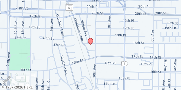 Map showing St. Helen Catholic Church Outreach Ministry at 1031 18th Street, Suite F&G, Vero Beach, FL