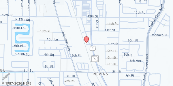 Map showing The Source I am Ministries at 1015 Commerce Avenue, Vero Beach, FL