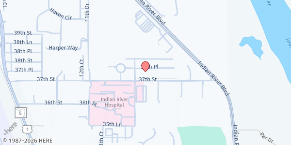 Map showing Whole Family Health Center - IRC at 981 37th Place, Vero Beach, FL