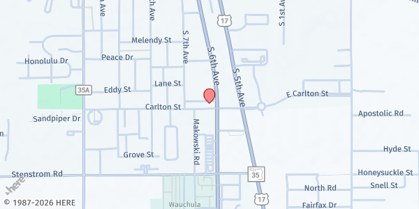 Map showing Alpha & Omega Freedom Ministries, Inc. - Wauchula at 102 Carlton St., Wauchula, FL