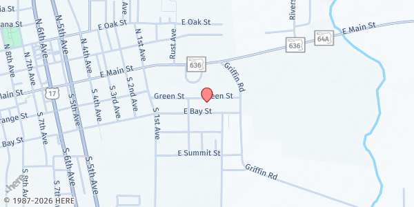 Map showing Hardee Help Center at 713 E. Bay St., Wauchula, FL