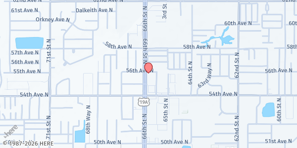 Map showing Freedom Ministries Church of Pinellas at 5595 66th Street North, West Lealman, FL