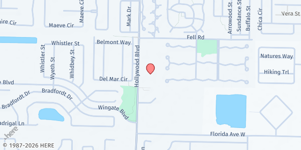 Map showing Melbourne Church of Christ Food Pantry at 810 Hollywood Blvd., West Melbourne, FL