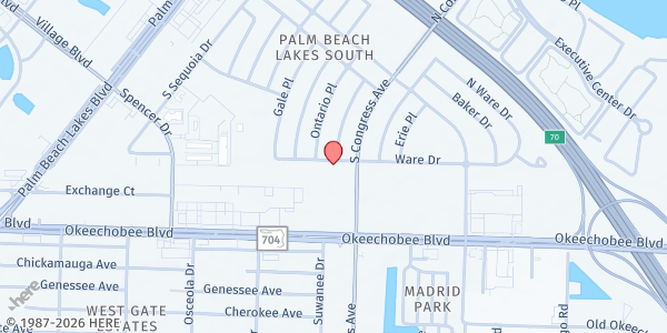 Map showing 7th Day Church of Living God at 2400 Ware Dr., West Palm Beach, FL