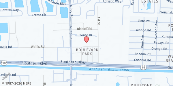 Map showing Bethany Baptist at 6353 Wallis Rd, West Palm Beach, FL