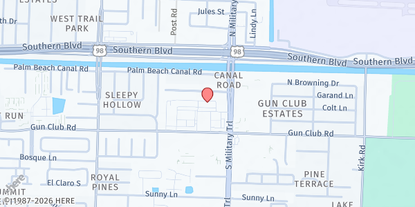 Map showing Bright Star Church International at 4645 Gun Club Rd. #30, West Palm Beach, FL