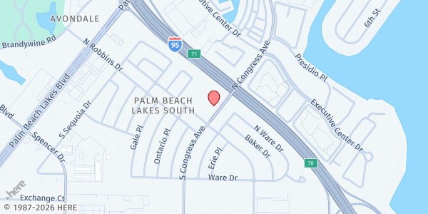 Map showing CROS Ministries - Central Palm Pantry at 215 S. Congress Ave., West Palm Beach, FL