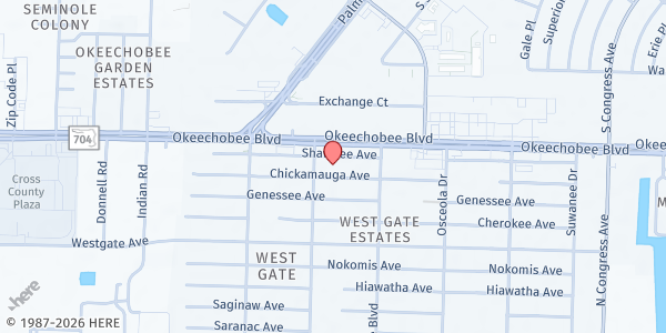 Map showing Echoes of Praise Ministries - Food Pantry at 3650 Shawnee Ave., West Palm Beach, FL