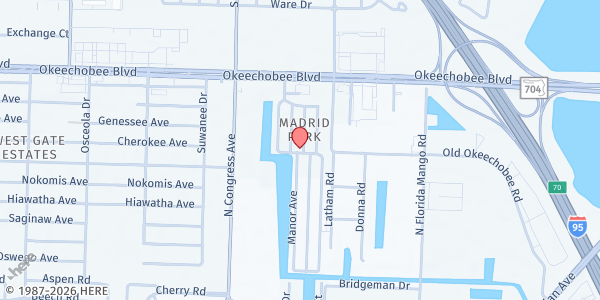 Map showing Estella's Brilliant Bus at 2156 Okeechobee Blvd., West Palm Beach, FL