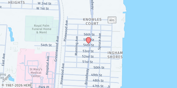 Map showing Heart of Gold Christian Temple at 5503 Broadway, West Palm Beach, FL