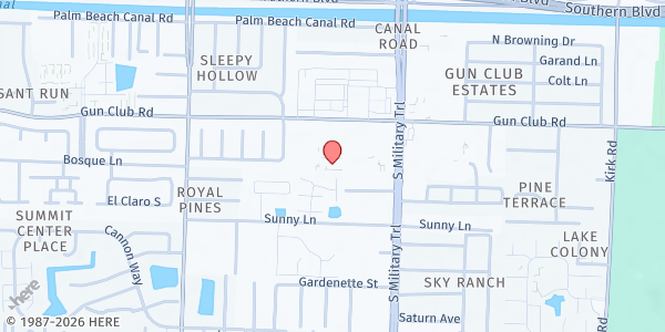Map showing Holy Name of Jesus Catholic Church at 345 S. Military Trail, West Palm Beach, FL