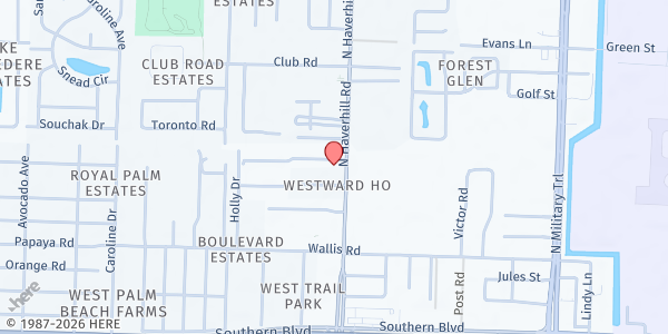 Map showing Joy of Living at 455 Haverhill Rd., West Palm Beach, FL