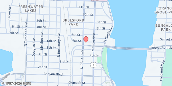 Map showing New Hope Charities Admin. Office at 626 N. Dixie Hwy., West Palm Beach, FL