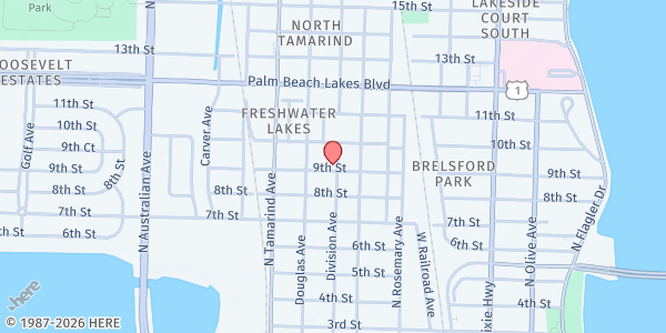 Map showing Payne Chapel Development Inc at 801 9th St, West Palm Beach, FL