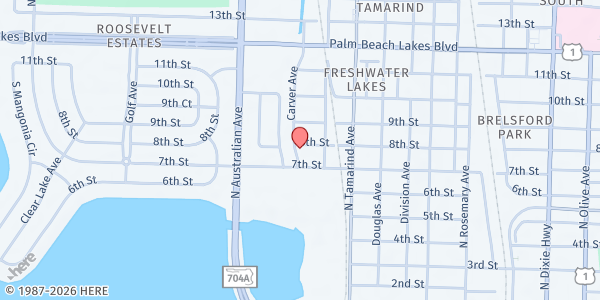 Map showing Shalom Church of God at 820 Carver Ave., West Palm Beach, FL
