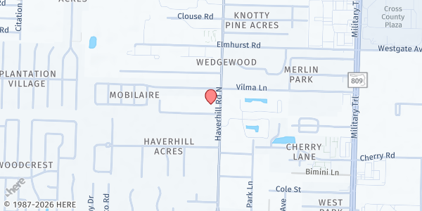 Map showing Siloe Baptist Church at 1527 N. Haverhill Rd., West Palm Beach, FL