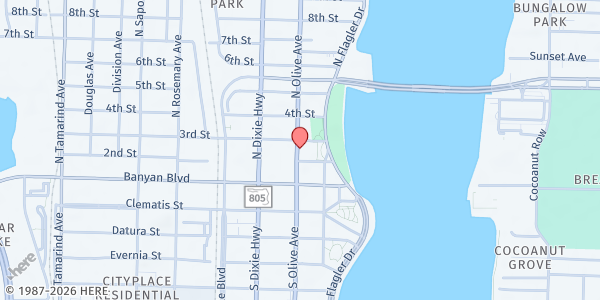 Map showing St. Ann Catholic Church at 310 N. Olive Ave., West Palm Beach, FL