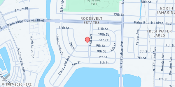 Map showing Trinity United Methodist Church at 1401 9th St., West Palm Beach, FL