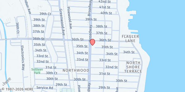 Map showing Triple H Ministries at 3600 Broadway, West Palm Beach, FL