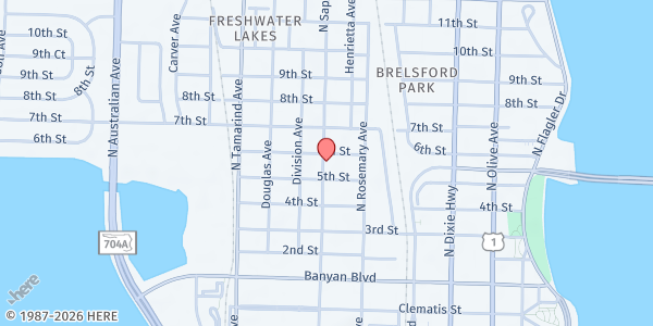 Map showing True Fast Ministry Outreach at 638 6th St., West Palm Beach, FL