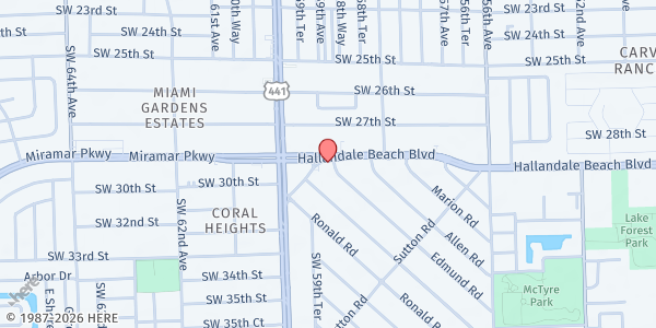 Map showing Pembroke Park Community Outreach at 5848 W. Hallandale Beach Blvd., West Park, FL