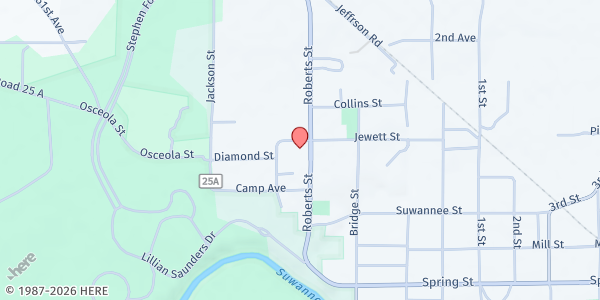 Map showing White Springs Public Library at 16403 Jewett Street, White Springs, FL