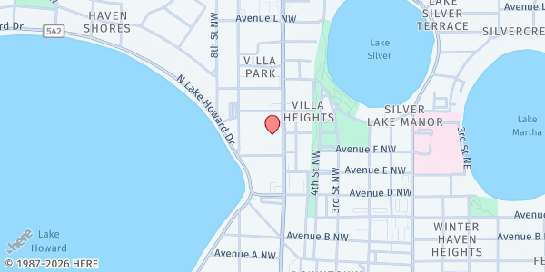 Map showing First Presbyterian Church of WH at 637 6th Street Northwest, Winter Haven, FL