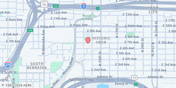Map showing YBOR Youth Clinic at 1315 East 7th Avenue, Ybor City Historic District, FL