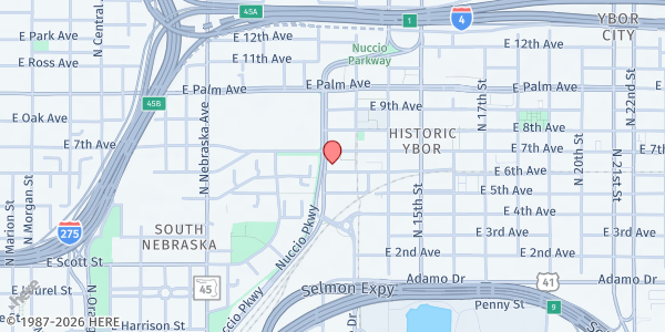 Map showing HARTPLUS PARATRANSIT at 1201 East 7th Avenue, Ybor City, FL