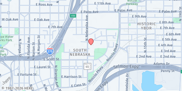 Map showing Robert Saunders Library - Metropolitan Ministries at 1505 North Nebraska Avenue, Ybor City, FL