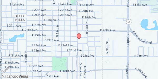 Map showing St. John Cathedral - Dining Hall at 3401 Bishop Eddie Newkirk Way, Ybor City, FL
