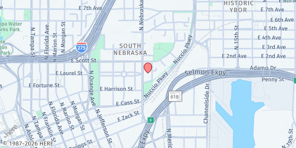 Map showing St Peter Claver Catholic Church at 1203 North Nebraska Avenue, Ybor City, FL