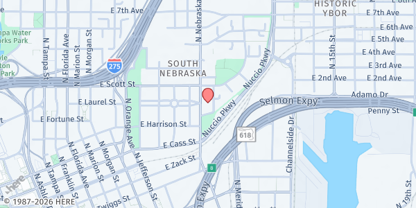 Map showing St. Peter Claver - St. Vincent De Paul at 1203 North Nebraska Avenue, Ybor City, FL