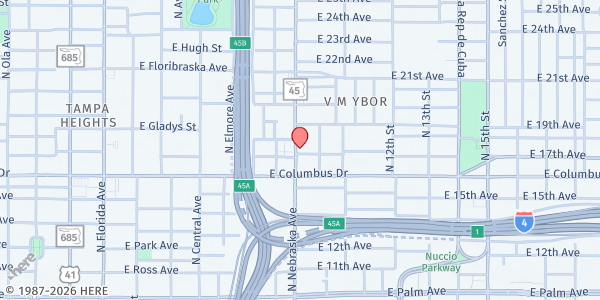 Map showing Trinity Cafe 1 at 2801 North Nebraska Avenue, Ybor City, FL
