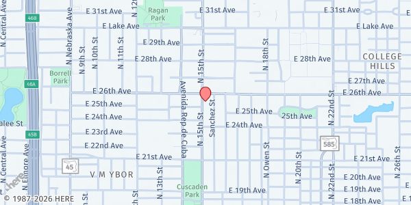 Map showing Tyer Temple United Methodist Church at 3305 North 15th Street, Ybor City, FL