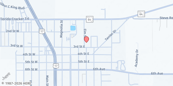 Map showing Cutting Edge Ministries Food Center at 3059 Elm St., Zolfo Springs, FL