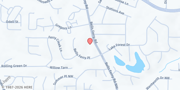 Map showing Heritage Presbyterian Church at 5323 Bells Ferry Road, Acworth, GA