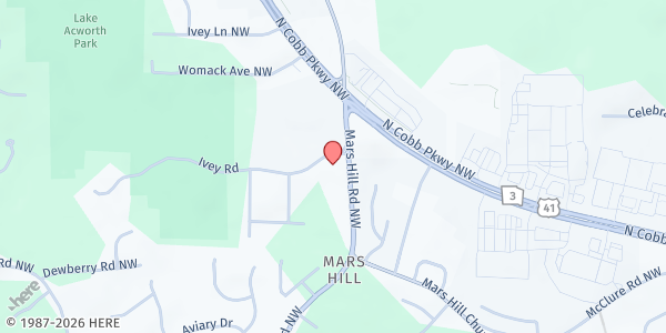 Map showing Mars Hill Presbyterian Church at 3385 Mars Hill Rd., Acworth, GA