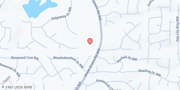 Map showing Wildwood Baptist Church at 4801 Wade Green Rd., Acworth, GA