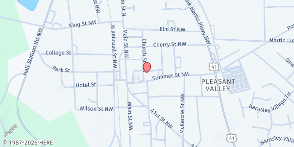 Map showing Adairsville Baptist Church at 107 Summer Street, Adairsville, GA