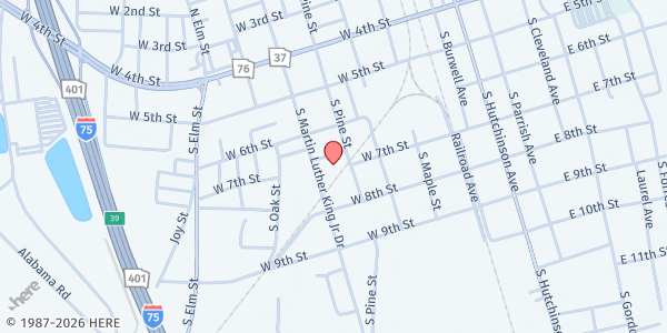 Map showing Holy Community Church at 505 W. 7th St., Adel, GA