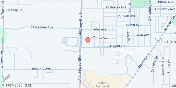 Map showing Evangelical Faith Vision Ministries at 1506 South Slappey Blvd., Albany, GA